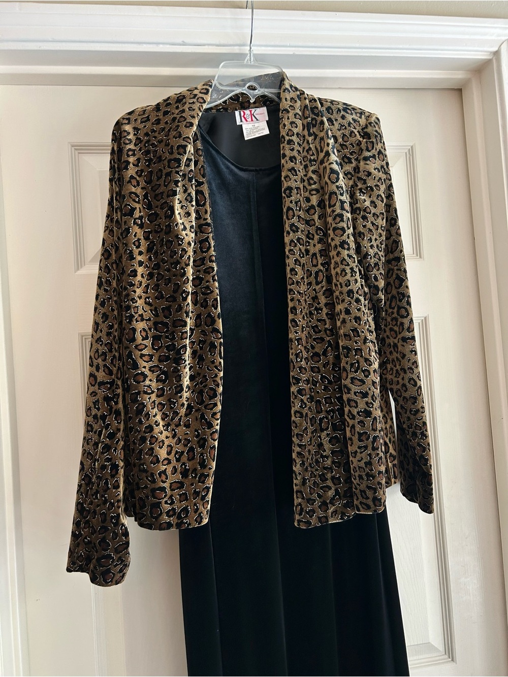R&K Leopard-Print Velvet Open Jacket - Black & Brown